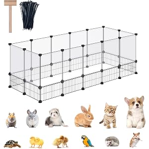 DINMO Rabbit Playpen, Guinea Pig Cages, Hamster Cages, Iron Net Bottom Design for Small Animal, Bunny, Ferret, Hedgehog, DIY, Expanded, Portable, Exercise Fence, 61.4 x 25.4 x 22.3 Inches