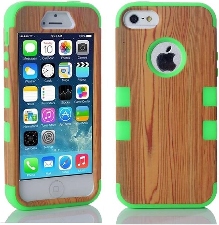 iPhone 5S Case, LERBO Hard Wood With Silicone Design Hybrid case for iphone5 5S(Green)