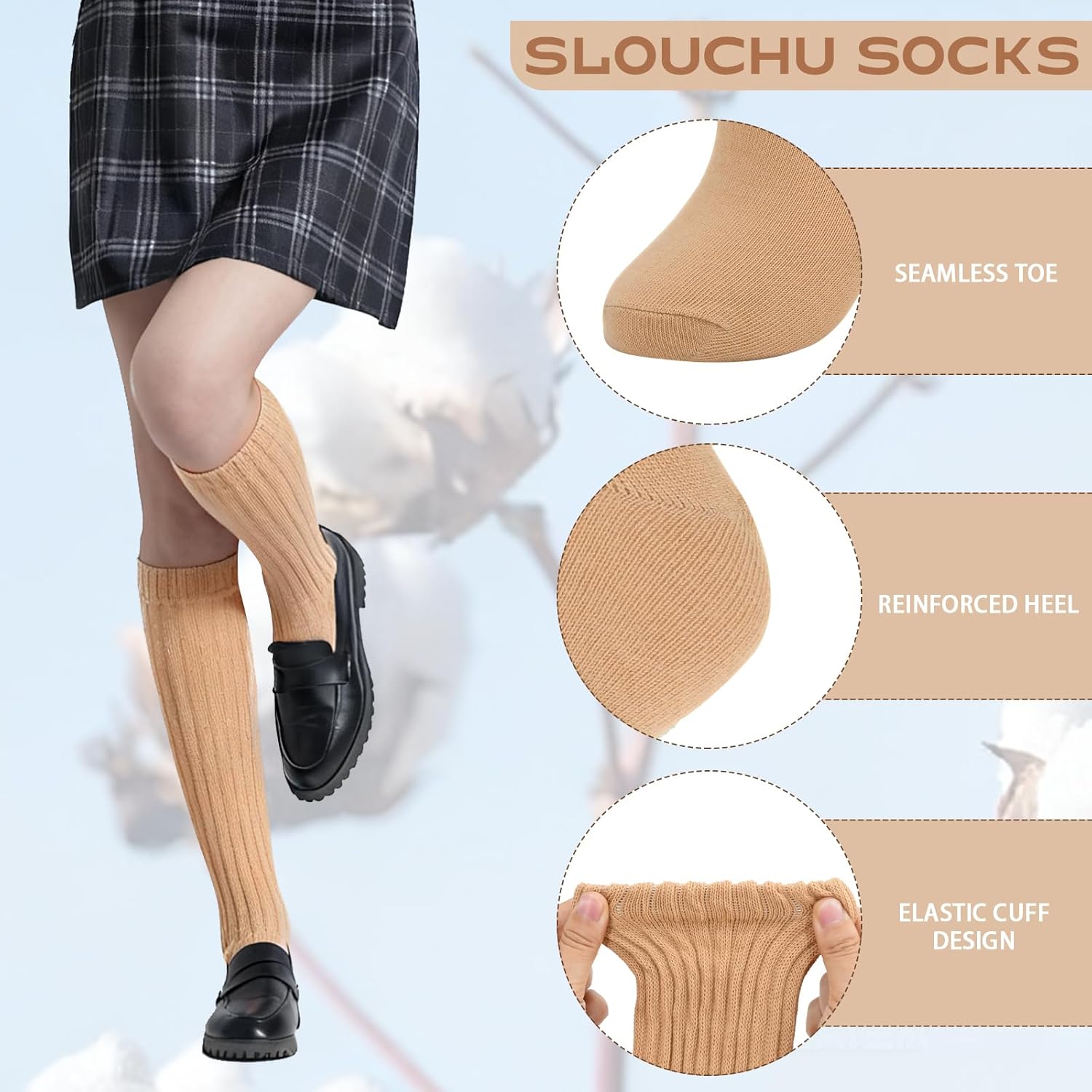 6 Pairs Slouchy Socks Women Slouch Scrunch Sock Crew Tube Socks Long Casual Knee High Length Stockings - Image 5