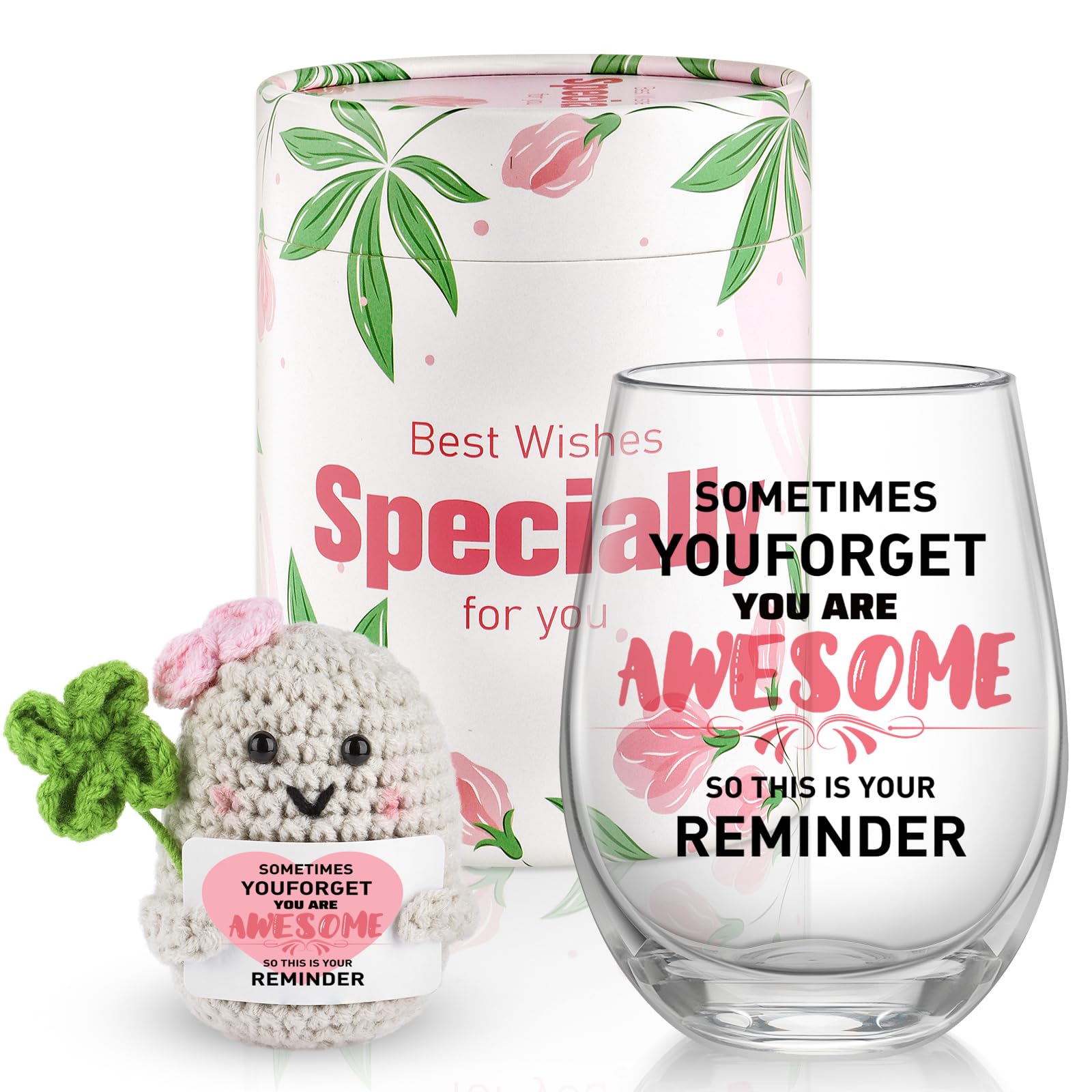 MUJUZE Unique Present for Her,Lucky Potato Wine Glass Set - Novelty Birthday Gifts for Women,Ideal Surprise Gift Set for Best Friend Girlfriend Sister Colleagues(You are Awesome Gifts)