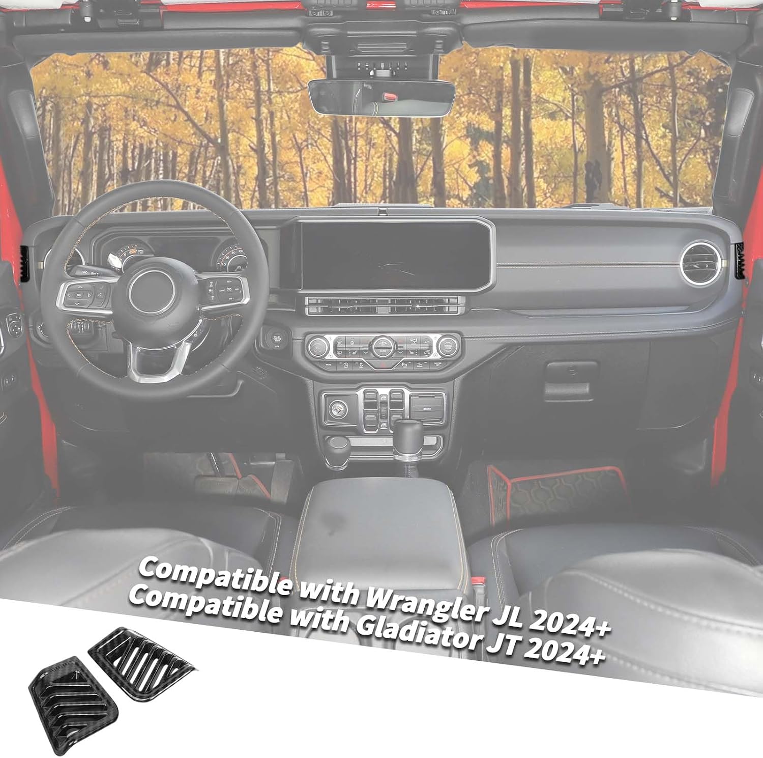 Jimen Compatible with Jeep Wrangler JL Unlimited Gladiator JT 2024-2025, 2PCS Dash Side Air Vent Cover Trim (Carbon Fiber)