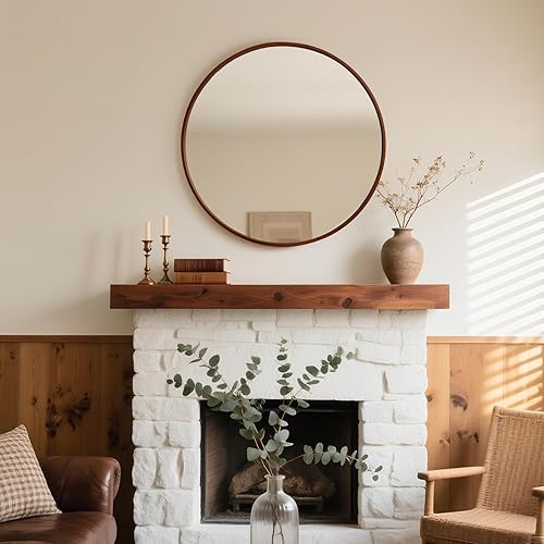 Miniatura 185 de WallBeyond Espejo redondo de madera de 24 pulgadas, espejo de pared circular para baño, espejo de pared redondo para decoración de pared, tocador
