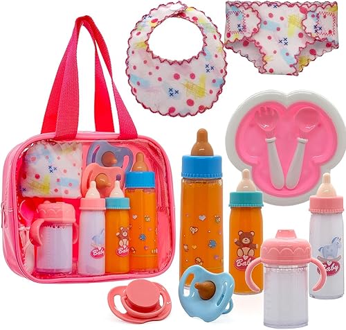 Miniatura 7 de Accesorios para Muñecas Bebé Juego de Biberón Mágico - Juego de Juguetes de Alimentación de Muñecas de 13 Piezas con Biberones de Leche y Jugo que