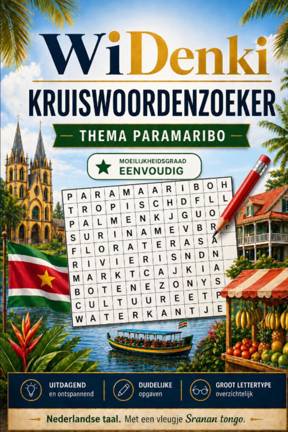 WiDenki Kruiswoordenzoeker – Paramaribo: Ontspannen puzzels vol sfeer, verhalen en ontdekkingen uit de Surinaamse hoofdstad (WiDenki Kruiswoordenzoekers Nederlands)