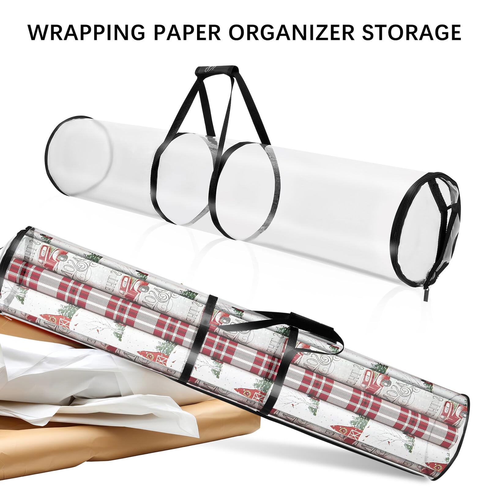 DEARMAMY 2 Stück Geschenkpapier Aufbewahrungstaschen mit Reißverschluss PVC Behälter zur Lagerung von Geschenkpapierrollen Großer Kapazität Robust und Vielseitig für Zuhause Büro Laden