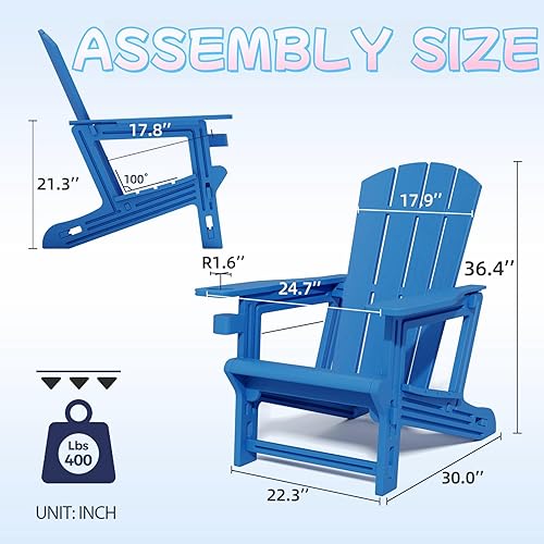 Miniatura 3 de Adirondack - Juego de 2 sillas Adirondack de polietileno de alta densidad para todo tipo de clima, sillas Adirondack de plástico texturizado de