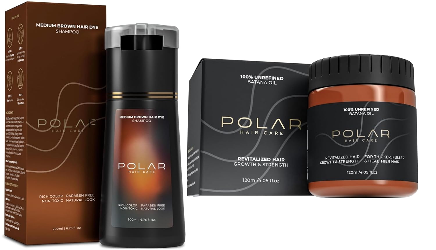 Polar Haircare Medium Brown Hair Dye Shampoo & Batana Oil