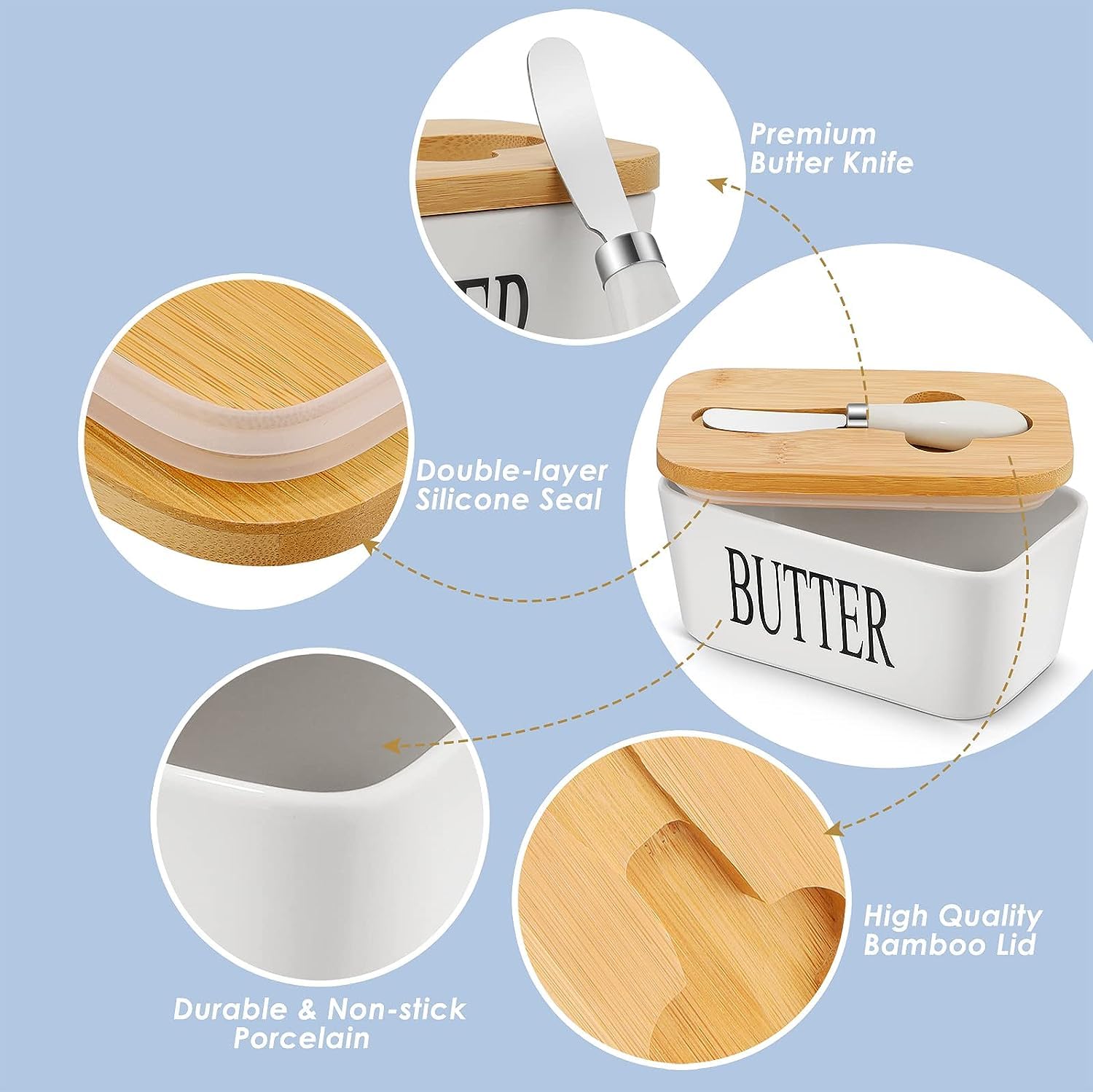 Portaburro In Ceramica Con Coperchio In Legno – Contenitore Ermetico Per Burro, Formaggio O Spezie