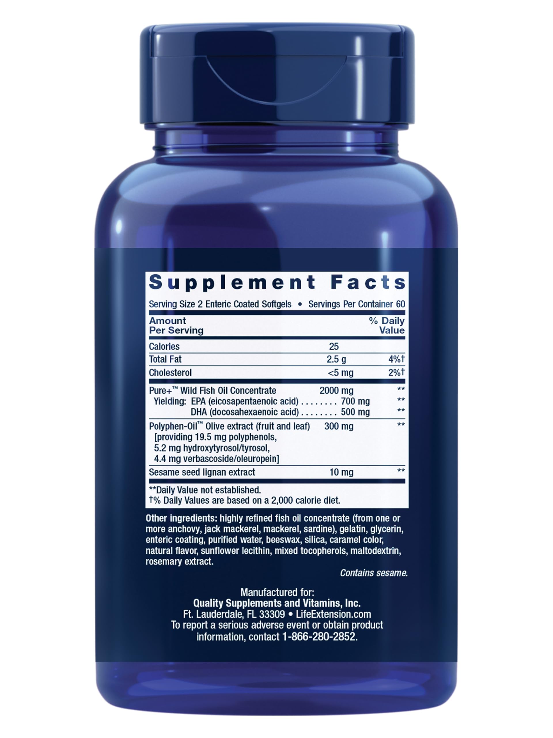 Life Extension Super Omega-3 Epa/Dha con Sésamo Lignanos & Olive Extracto - 120 Cápsulas 280 g