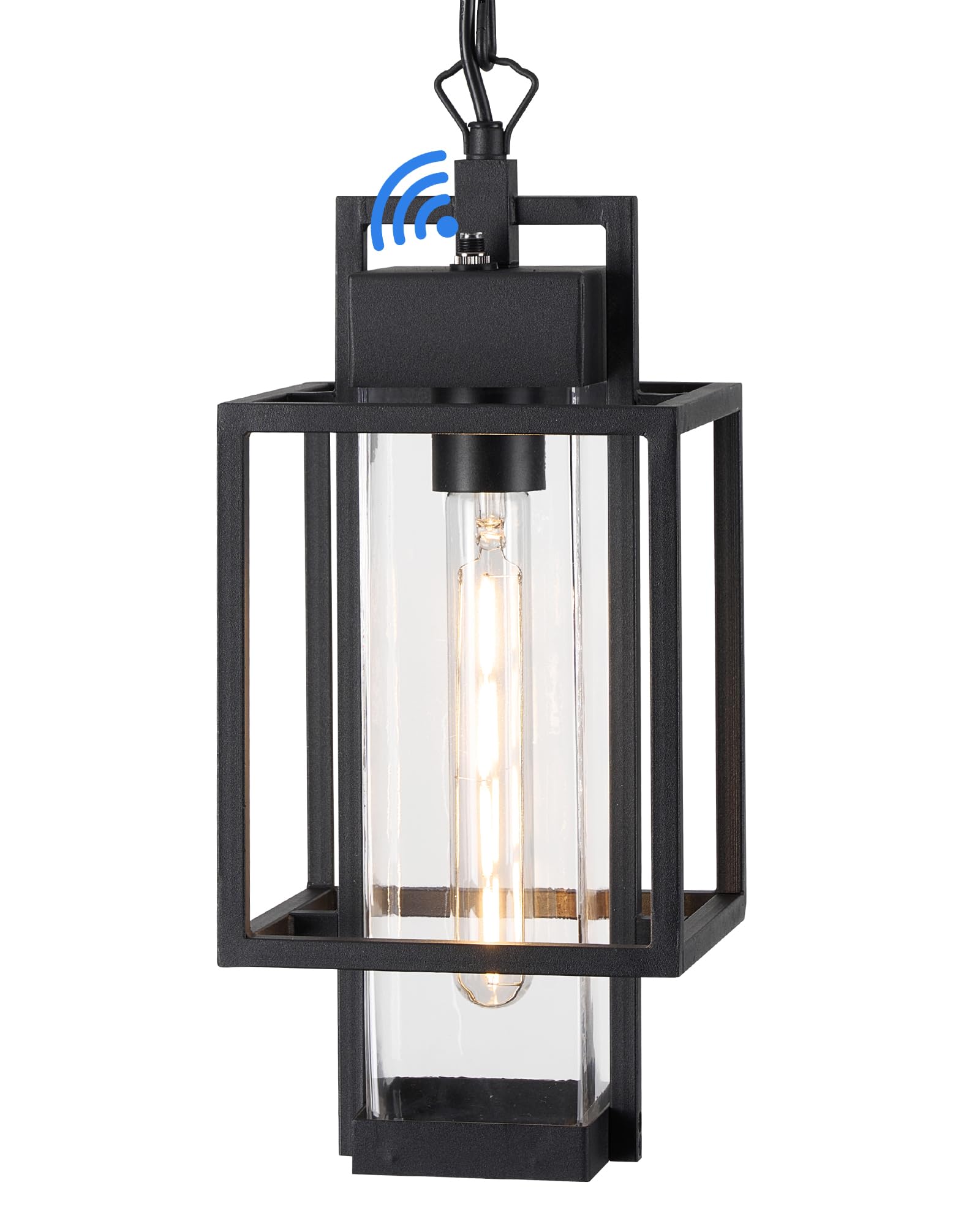 Outdoor Pendant Light, 16" Dusk to Dawn Exterior Chandelier Porch Hanging Light with Clear Glass, Modern Black Outdoor Hanging Lantern for Porchs Gazebo, OS-KY1006 Black 6.5" W-Clear Glass
