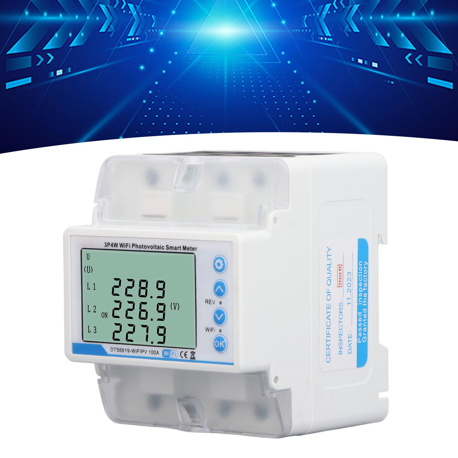 3-fazowy Inteligentny Licznik Energii WiFi na szynę Din, Domowy Monitor Zużycia Energii 60–300 V, 100 A, Wyłącznik Czasowy z aplikacją Tuya, Zabezpieczenie Napięciowo-prądowe