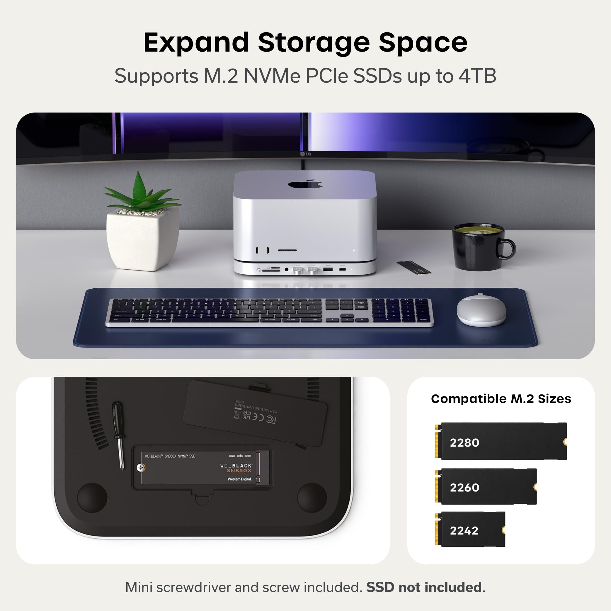 Satechi Mac Studio M5 Hub & Stand with NVMe SSD Enclosure, Silver