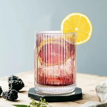 WOPPLXY Ribbed Drinking Glasses Set of 6, 280ml Vintage Origami Style Glassware Cup, Clear Drinking Glass Tumblers for Coffee, Soda, Cocktail, Juice