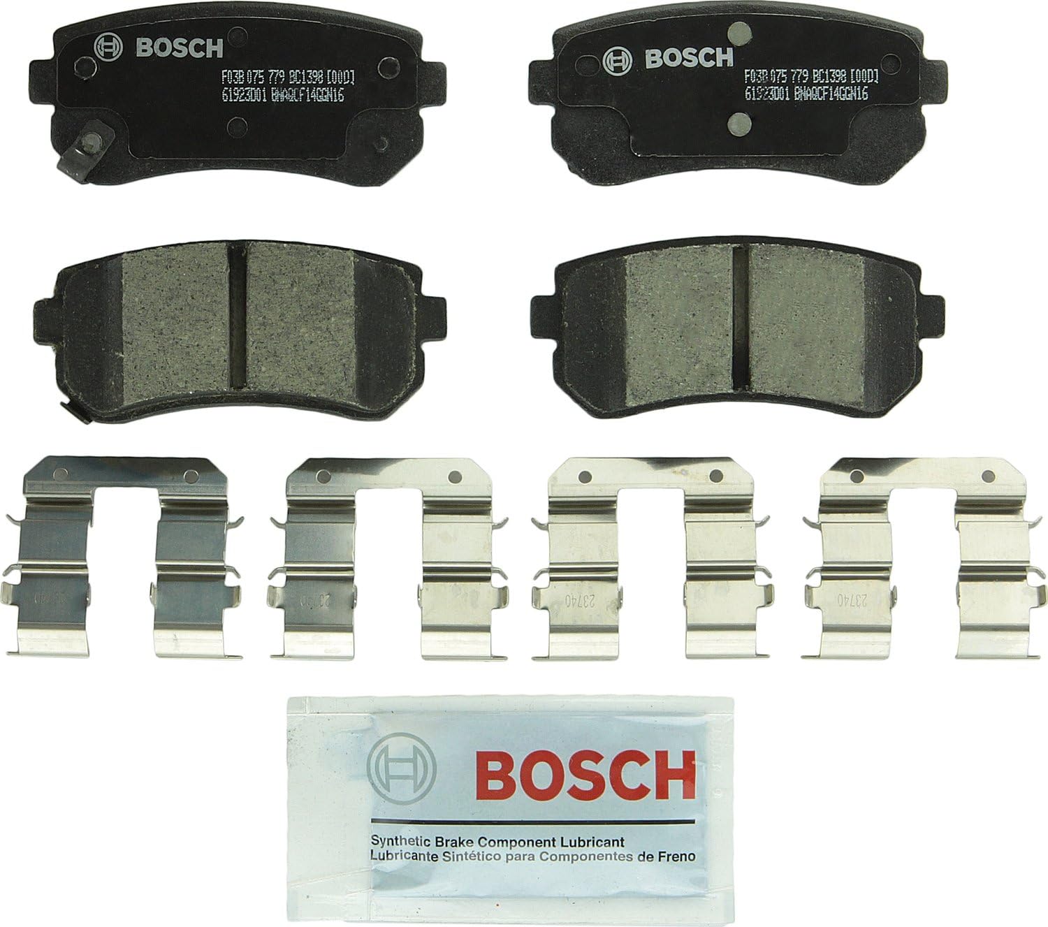 BOSCH BC1398 QuietCast Premium Ceramic Disc Brake Pad Set - Compatible with Select Hyundai Tucson; Kia Cadenza, Forte, Forte5, Sportage; REAR