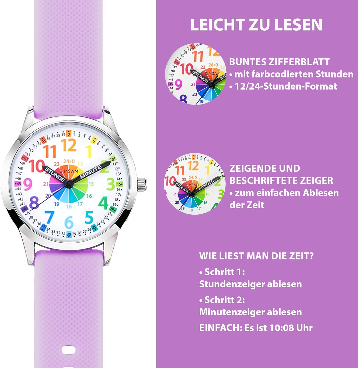 Kids Analog Watch, Learning Watch for Kids 8-12, Waterproof Time Teacher Watches for Boys Ages 5-7 6-8, Easy to Read Educational Girls Watches Ages 8-12, Great Gift Boys Girls Year 4-12 Old Waterproof