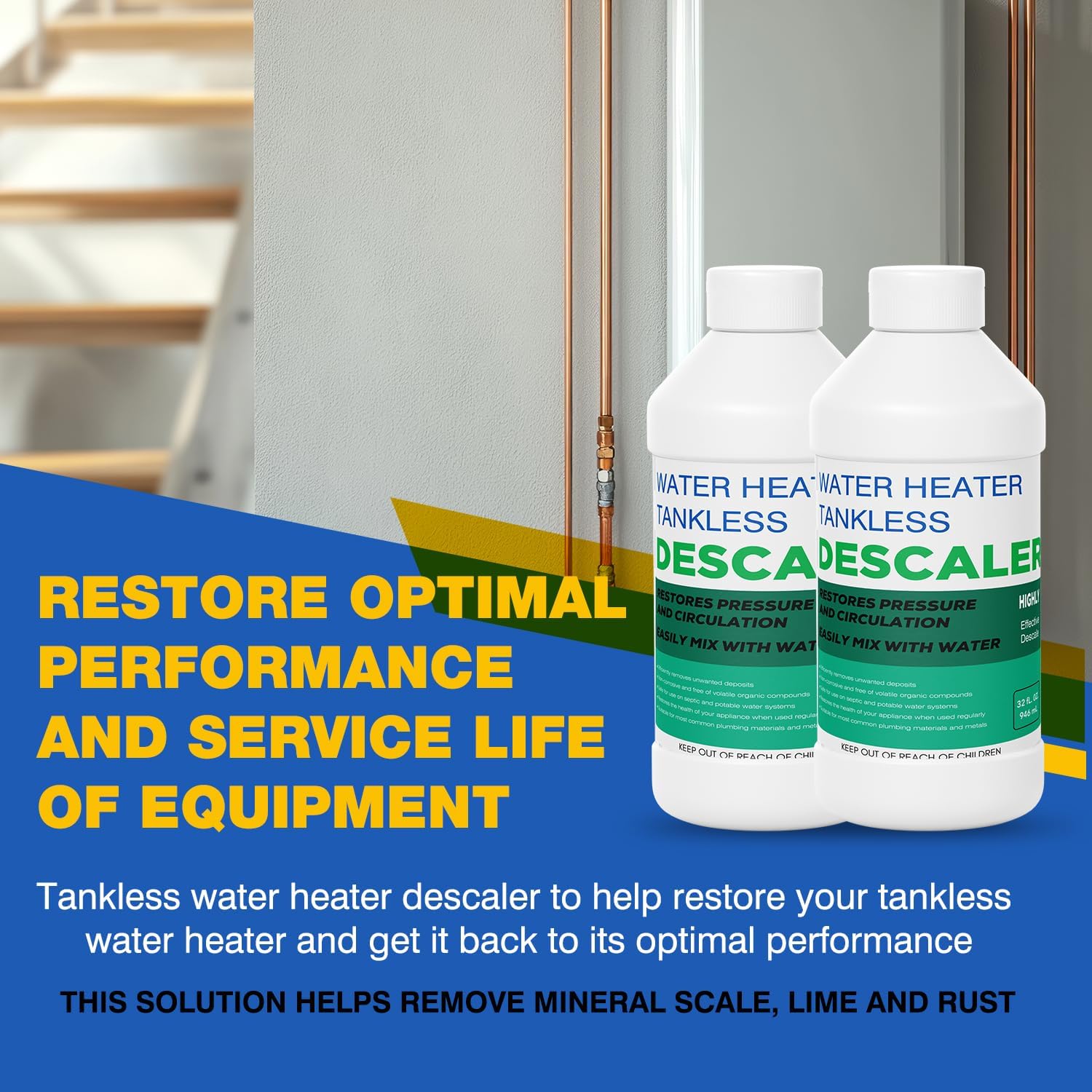 2 Pack Tankless Water Heater Descaler - Quart (64 oz) Premium Tankless Water Heater Systems, Highly Effective Descaler Restores Heating Efficiency, Easy Use