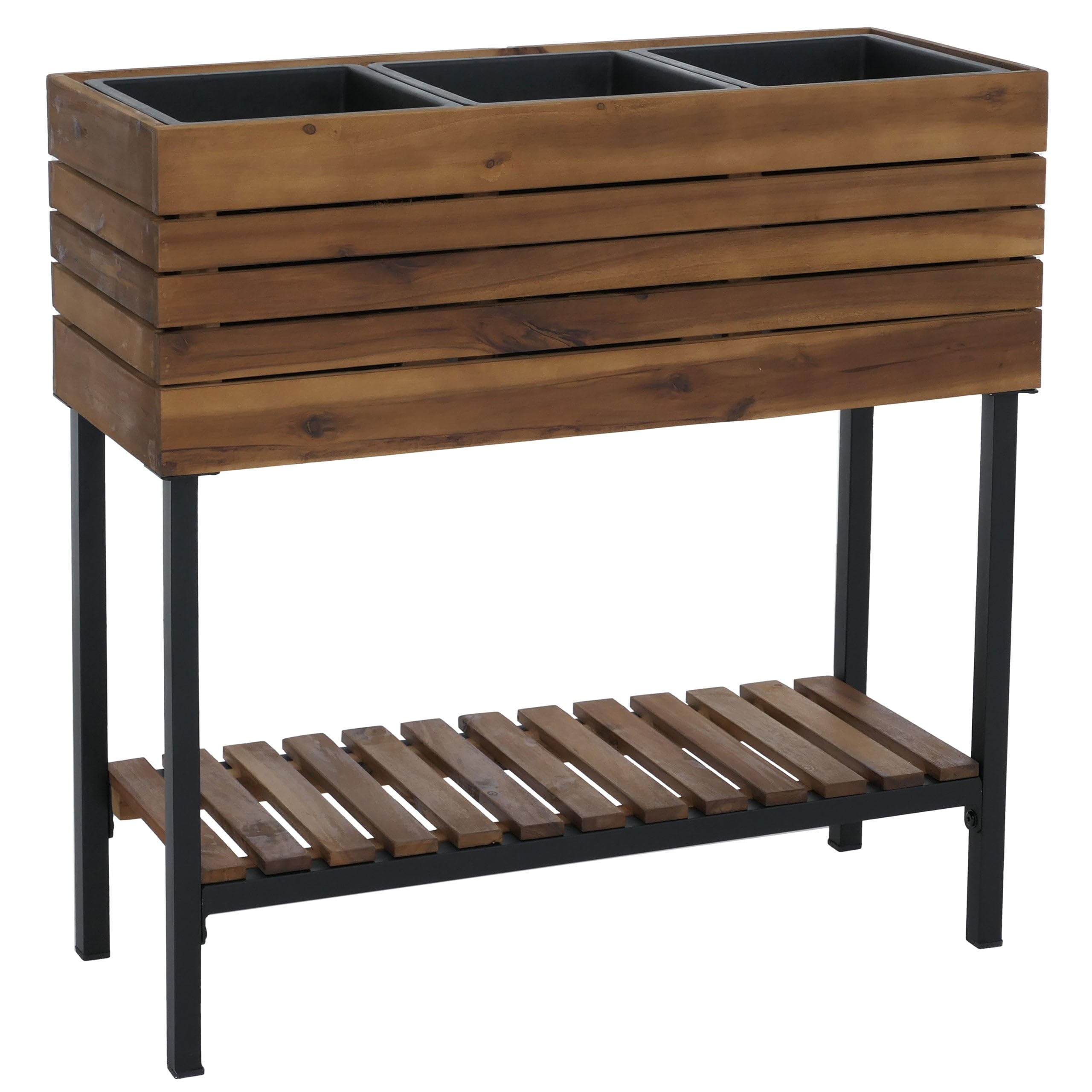 Hochbeet HWC-P84, Pflanzbeet Blumen-/Pflanzkasten Pflanzkübel, Ablage Outdoor Akazie Holz FSC® 79x80x31cm - braun