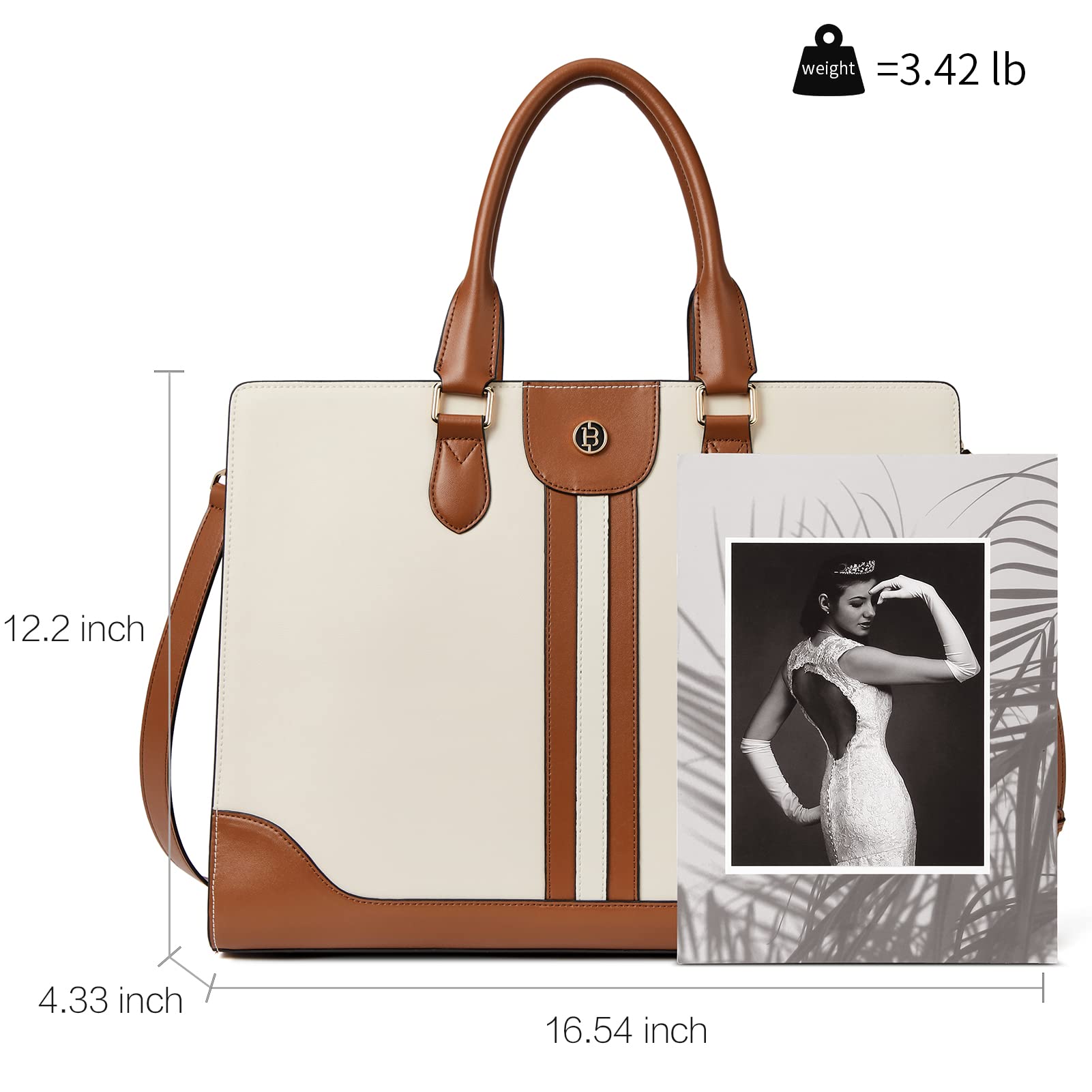BOSTANTEN Maletín de cuero para laptop para mujer, bolsa de hombro de 15.6 pulgadas, bolsa de trabajo para computadora de negocios, beige (B-Beige), Duradero, vintage