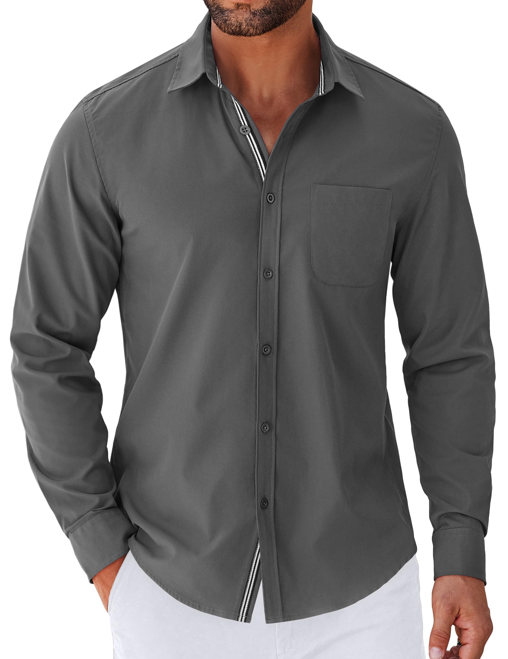 COOFANDY Hemd Herren Langarm Freizeithemden Business Casual Hemden | Bügelfrei Hemd, Regular Fit, Button Down Hemd, Männer Langarmhemd, Anzugshemd mit Brusttasche, Hochzeit Hemd