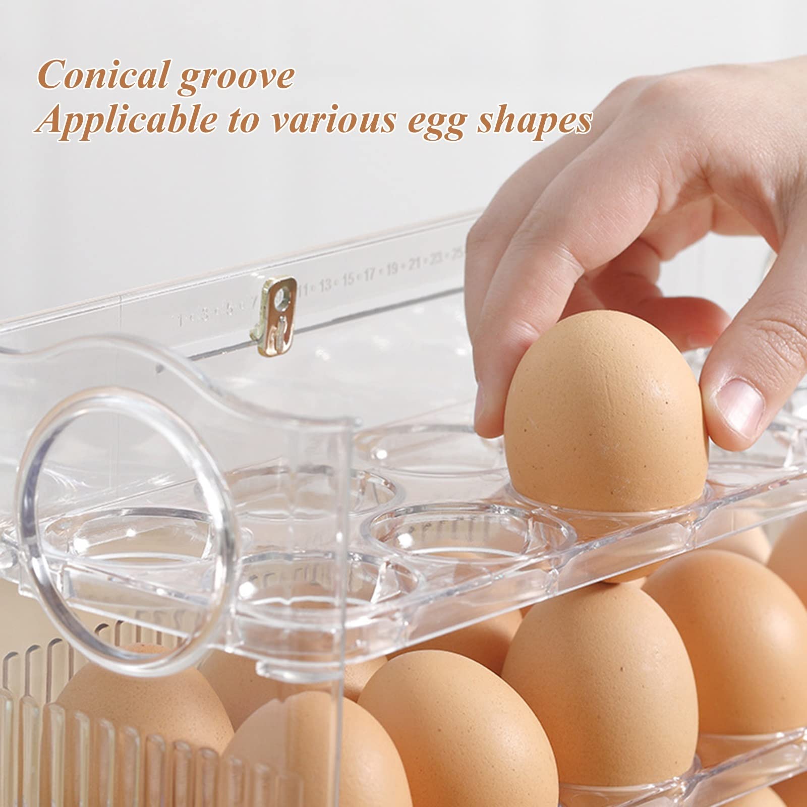 Cubo de Huevos para refrigerador Soporte para Huevos para refrigerador Puerta de Nevera abatible de 3 Capas Bandeja de Almacenamiento de Huevos Contenedor Ahorro de Espacio Estante Organizador