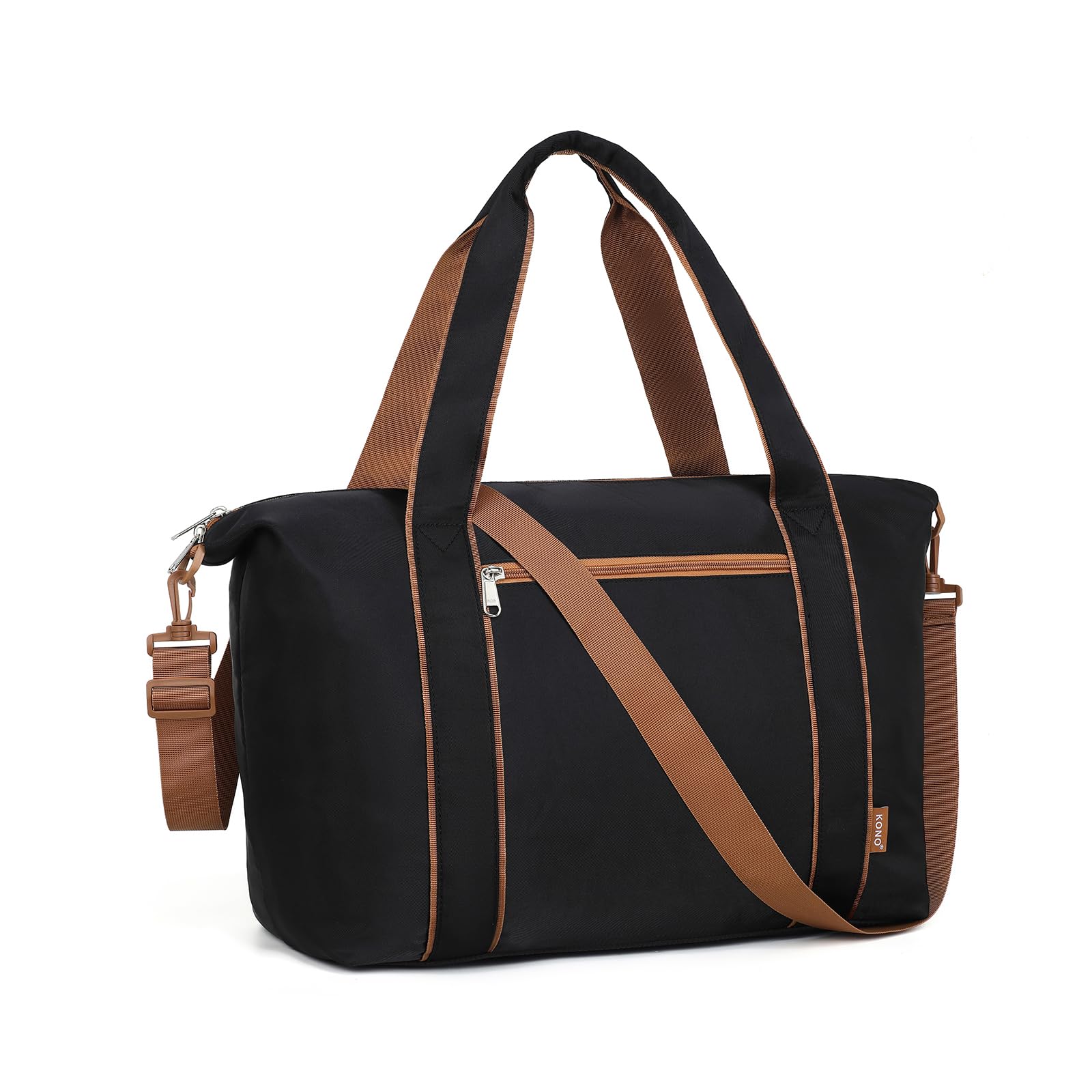 Kono Travel Duffel with Wet Pocket - Water Resistant Underseat Cabin Carry On Luggage for Weekend Travel (Black/Brown)