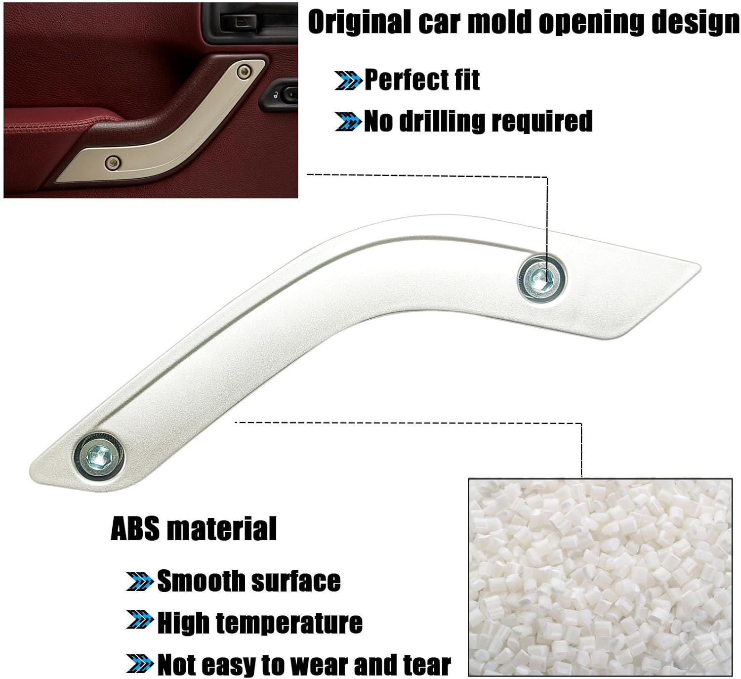 Interior Door Grab Handle Inserts Cover Door Handle Trim Cover and Copilot Grab Bar Trim Cover for 2011-2017 Wrangler JK JKU