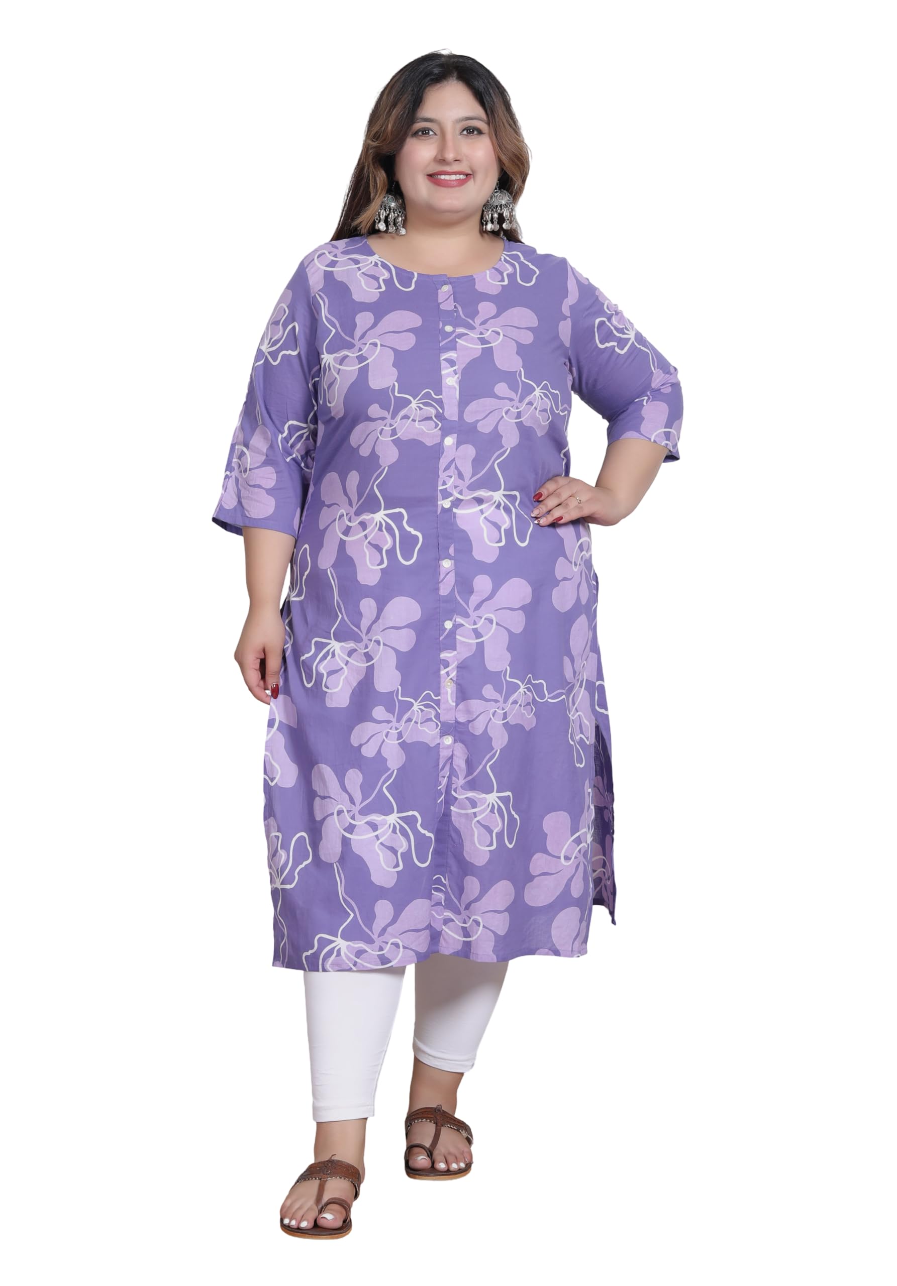 akritik Women Plus Size Printed Pure Cotton Straight-Cut Kurta – (Purple)-picture-25