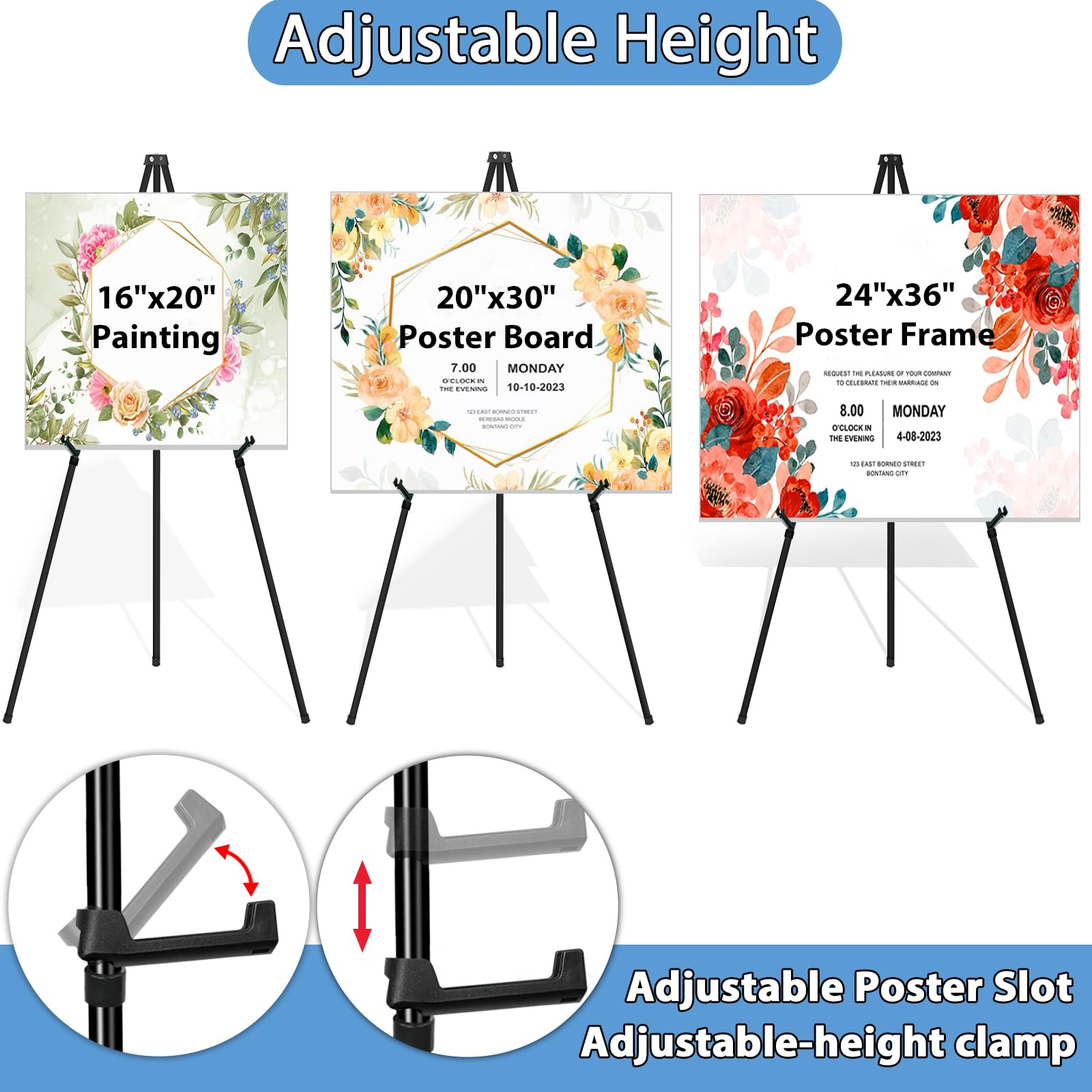 10 Pack 65 Inch Easel Stands For Wedding Signs - Portable Collapsible Poster Display Stands, Adjustable Metal Floor Easel With Storage Bags