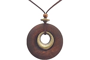 Brown Necklace with Multilayer Pendant and Leather Cord