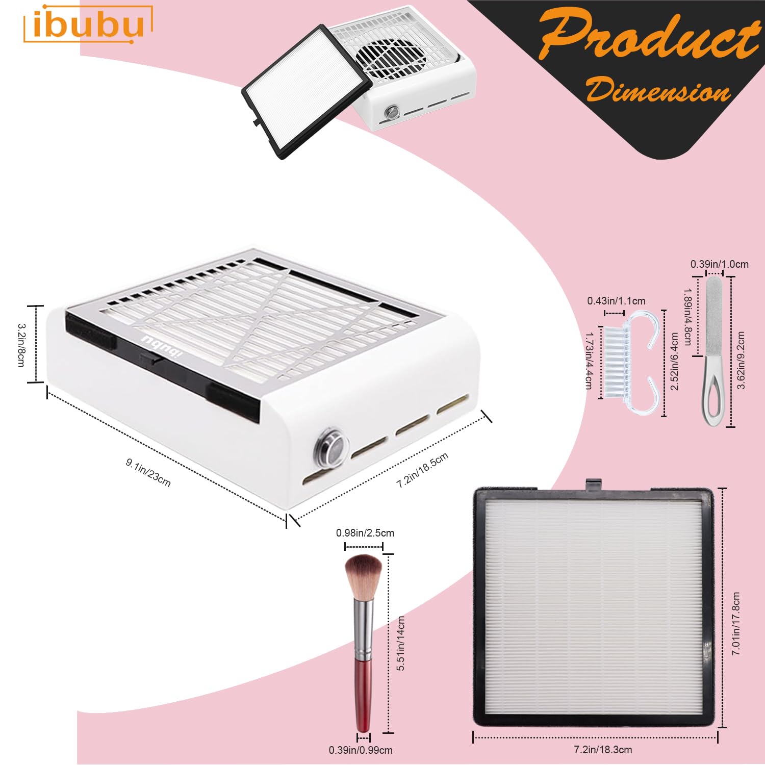 ibubu Nail Dust Collector Machine Electric Strong Suction Nail Dust Vacuum Cleaner Nail Salon Dust Extractor Acrylic Nail Powder Dust Collector Vacuum Fan with Multiple Tool Kits for Nails White