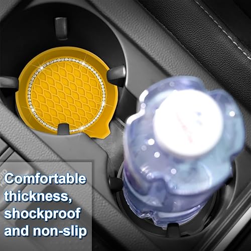 Miniatura 6 de BELOMI 4 posavasos con diamantes de imitación de cristal para automóvil, portavasos antideslizantes universales con diamantes de imitación, tapete