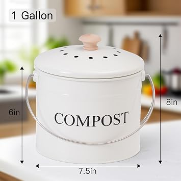 Compost Bin - 1 Gallon Countertop Composter with Lid, Charcoal Filters, Rust Proof Indoor Food Waste Bin
