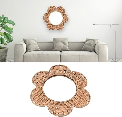 Miniatura 4 de YLSZHY Espejo de pared con forma de flor redonda, espejo de pared de ratán, espejo decorativo bohemio decorativo para decoración del hogar, para