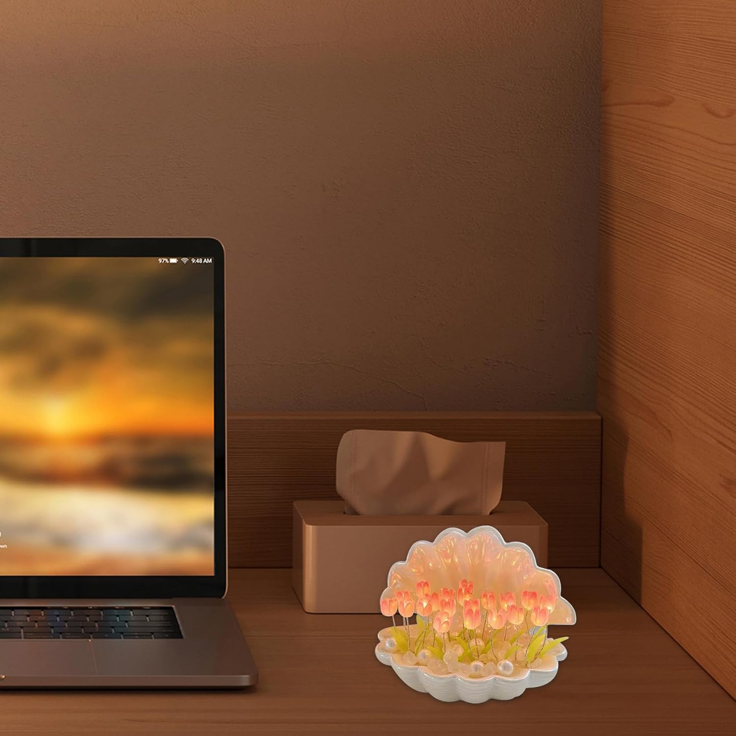 Flower Lamp,Night Lamp,Cute Desk Lamp, Tulip Lamp Romantic DIY Tulip Night Light,20 Flowers Shells Lamp Decorative Atmosphere Tulip Light Gift for Girlfriend image 2