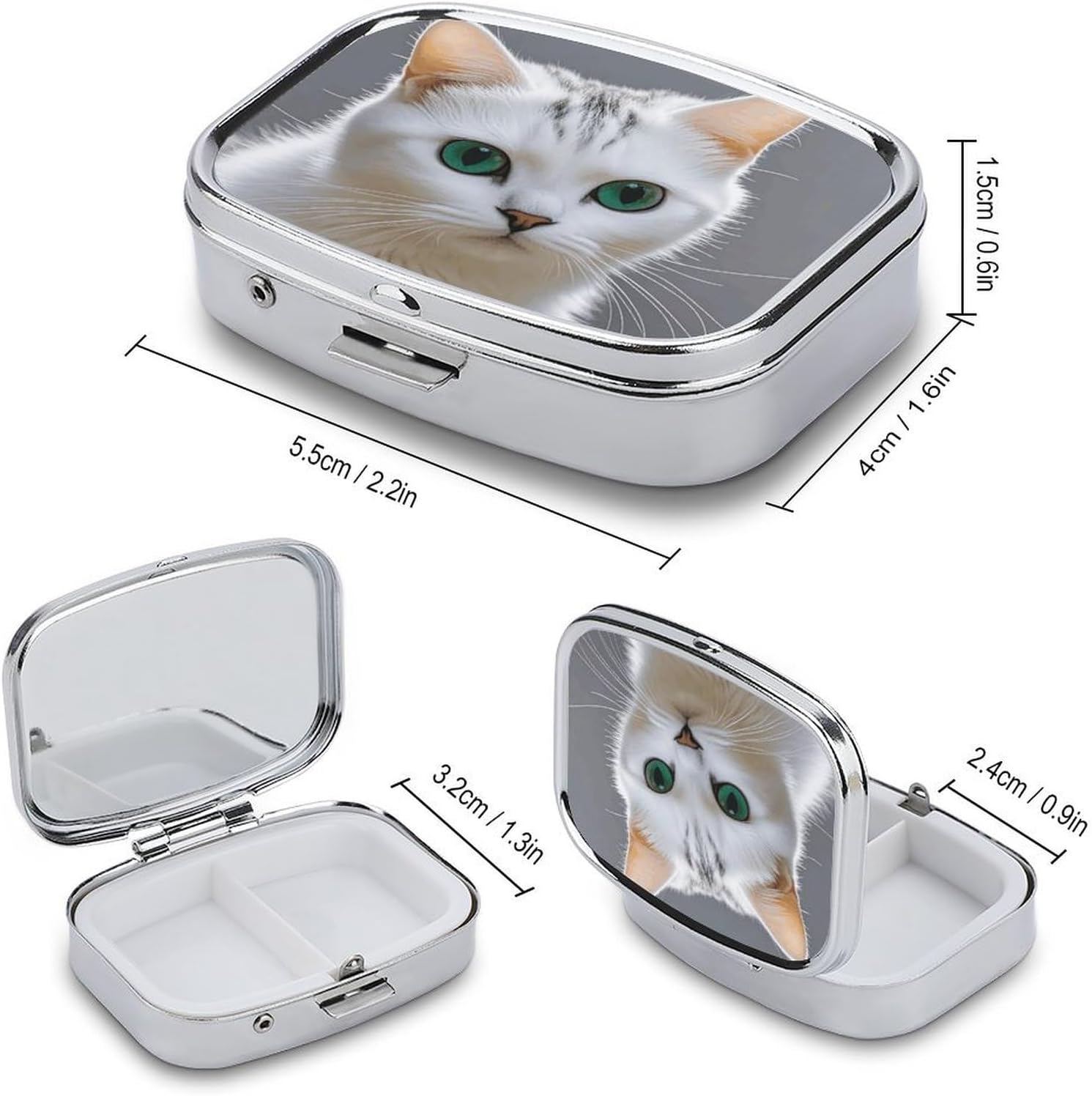 Cute White Cat Travel Pill Organizer Pill Case image 2