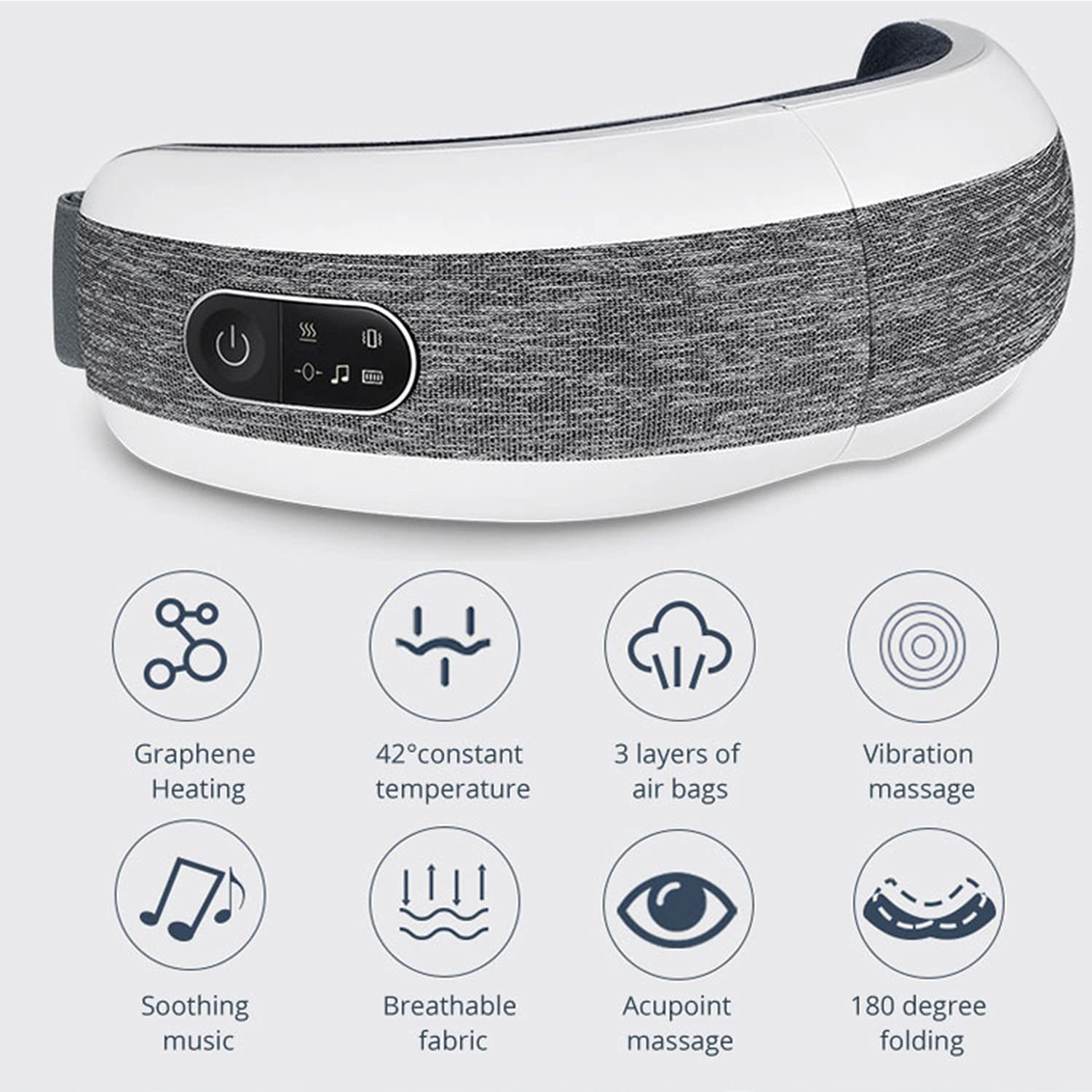masażer do oczu inteligentny elektryczny aparat do masażu oczu, 4 tryby kompresji maska termiczna ładowalna przenośna muzyka Bluetooth (szary)