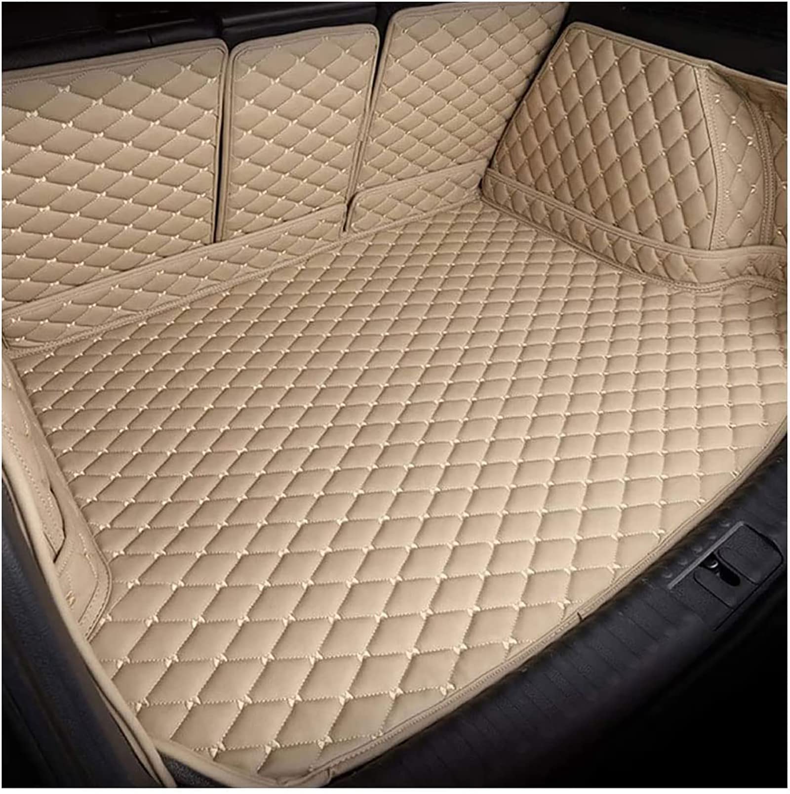 Full Coverage Leather Car Boot Mats For Audi e-tron (GE) SUV 2019-2023, Tailored Rear Trunk Protector Mat Cargo Tray Liners Luggage Carpets Anti-Scratch Auto Interior Accessories,D/Beige