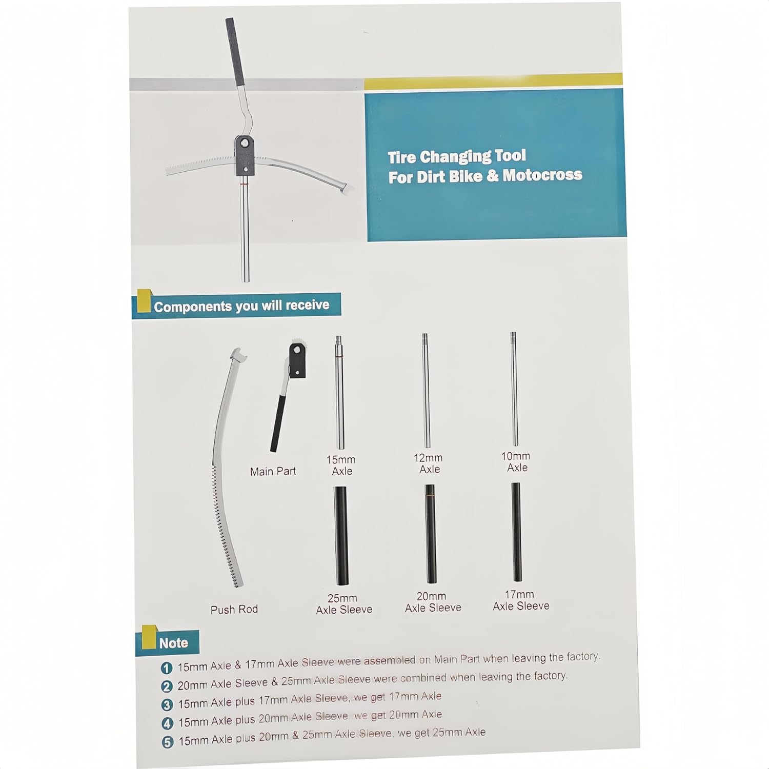 Dirt Bike Tire Changing Tools Fits for Motocross and Enduro, Compact Dirt Bike Tire Changer, Motorcycle Tires Changer Changing Kit for 16" to 21" Wheels, with 15/17/20/25mm Axles