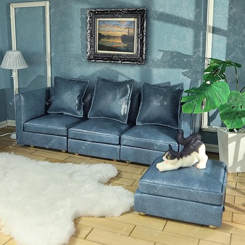 Miniatura 9 de iLAND Muebles de casa de muñecas, juego de sofá seccional en miniatura para decoración de casa de muñecas, accesorios a escala 1/12, sofá moderno