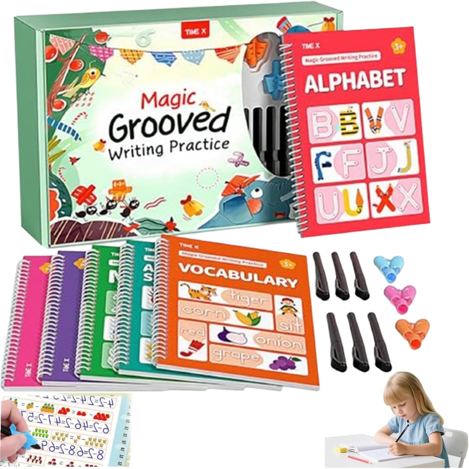 Magic Grooved Writing Practice，magic Grooved Handwriting Practice Books，Reusable Handwriting Workbooks ，Number Letter Tracing Book for Preschool Learning Activities&Homeschool Supplie-A