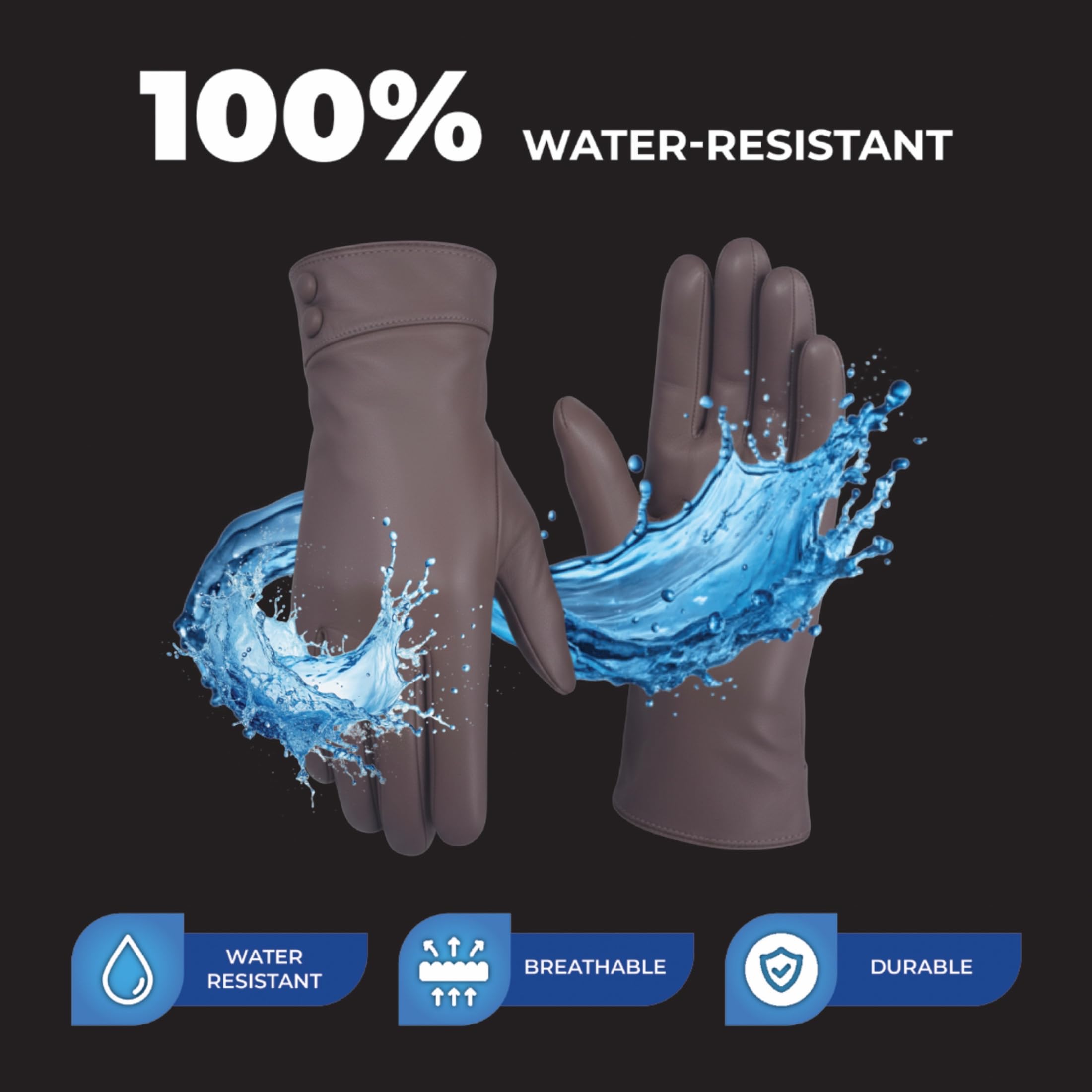 Infinity Leather Italienische Damen Winterhandschuhe aus Leder Wollfutter, Touchscreen Kompatibel, Wasserabweisende Fahrhandschuhe mit Knopfverschluss