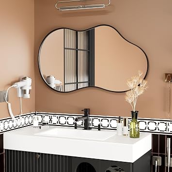 WEER Irregular Wall Mirror, 60x90cm Mantle Black Frame Cloud Shape