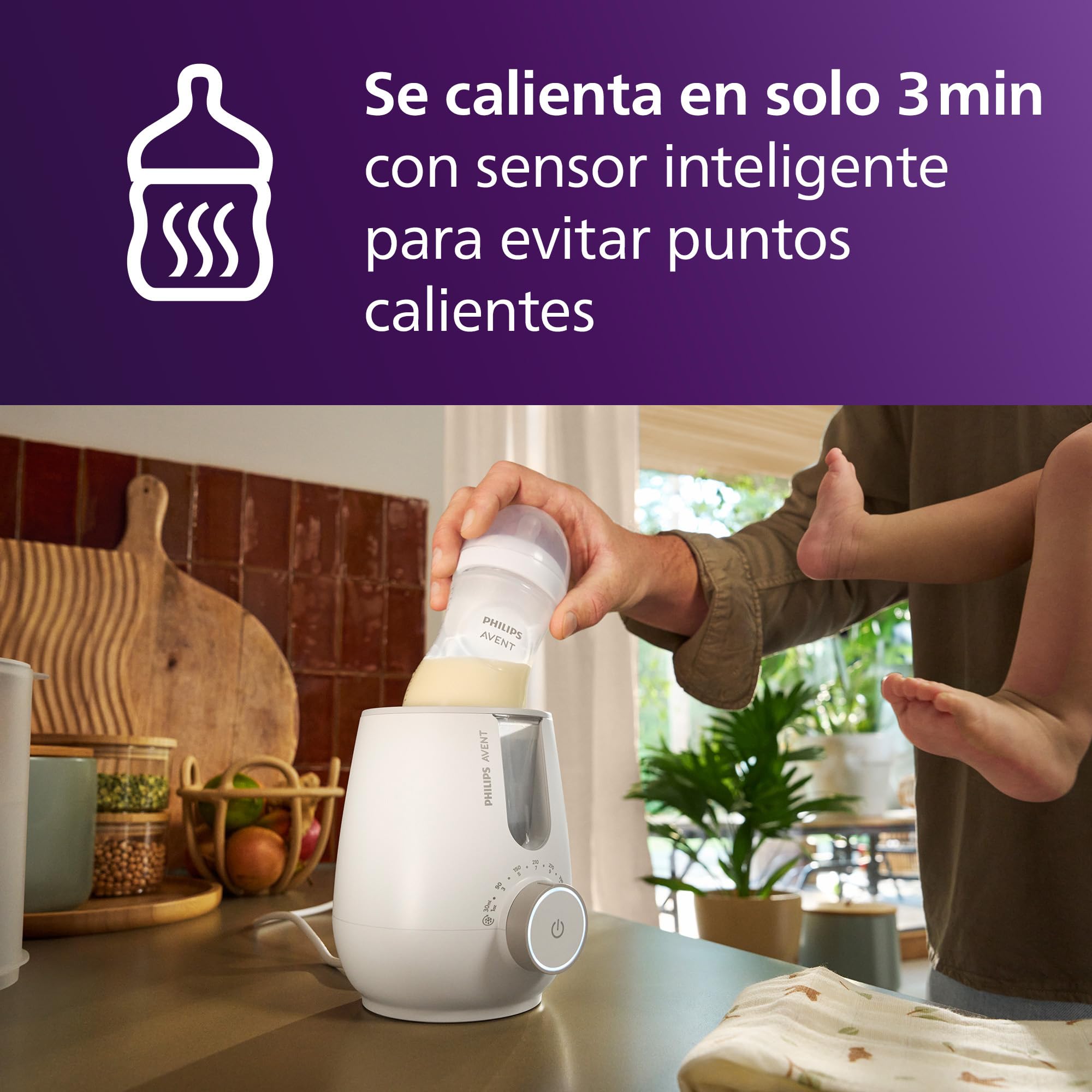 Philips Avent Premium calentador y esterilizador 2 en 1 con tecnología de baño de agua estándar de calidad hospitalaria, sensor de temperatura inteligente, prevención de zonas calientes, SCF359/00