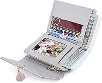 Vista 21 de UTO - Cartera pequeña RFID de piel sintética con dije de hoja, cierre de cremallera y tarjetero.