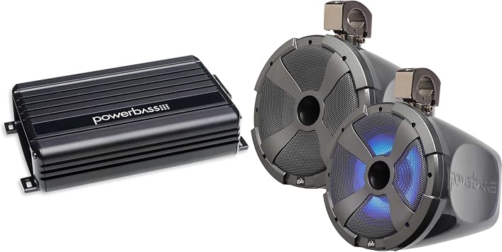 PowerBass XL-POD10LR 10" RGB Long Range Pod Speaker System Pair with XL-250.2 2 Channel Power Sport Amplifier