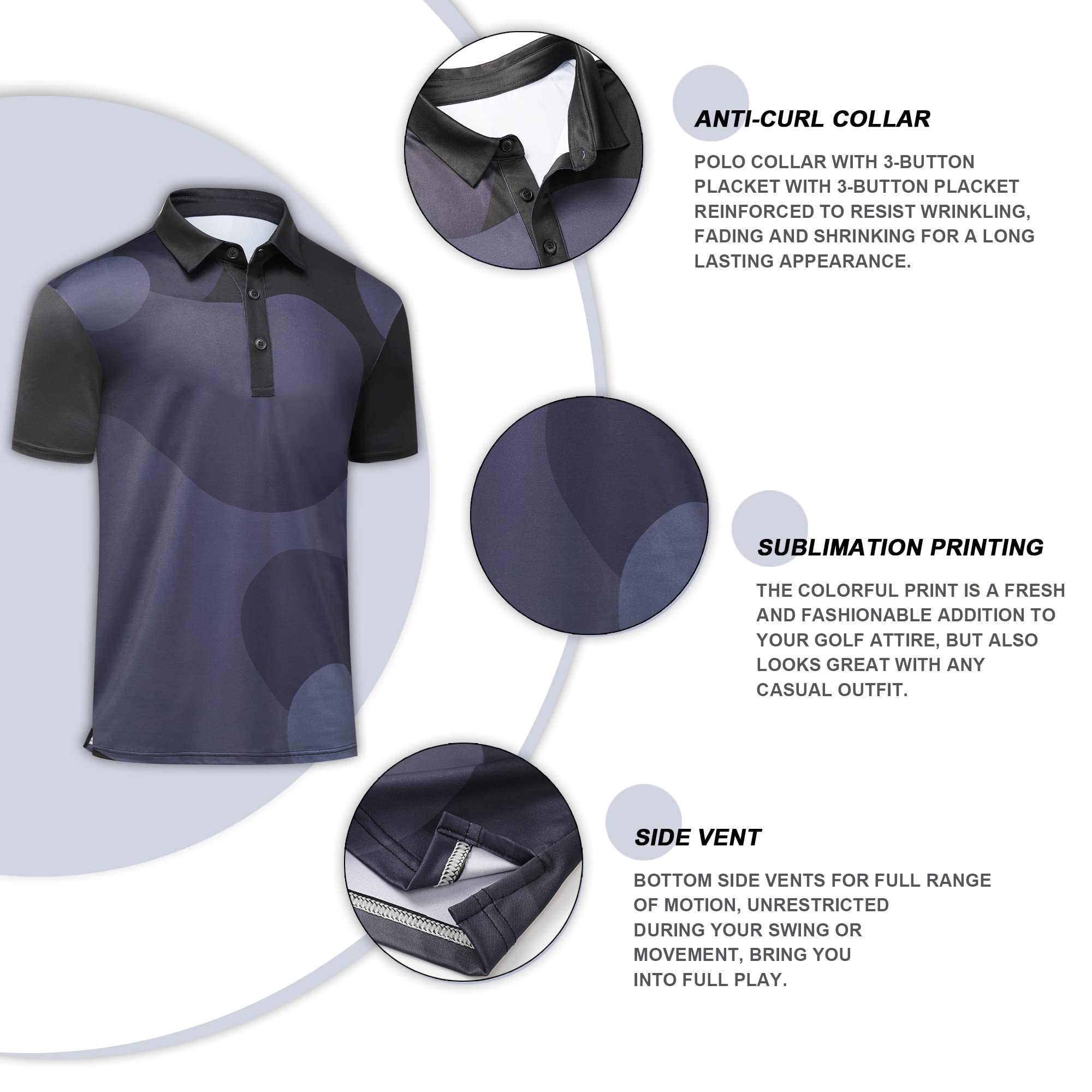 Herren-Poloshirts mit kurzen Ärmeln, Druck, feuchtigkeitsableitend, Golf-Poloshirts für Herren