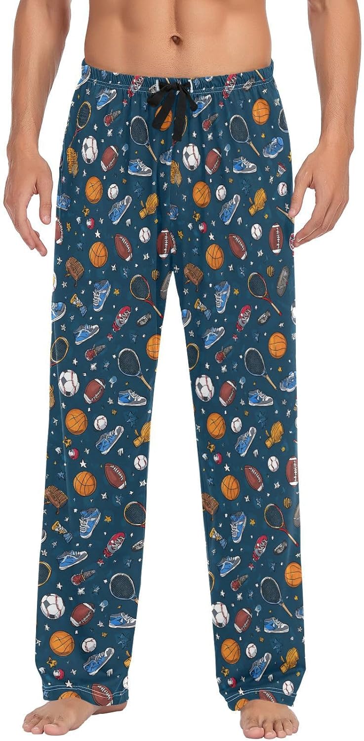 Pfrewn Mens Pajama Pants Sports Ball Baseball Theme Lounge Pants Super Soft Pajama Bottoms with Pockets M
