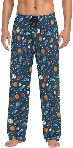 Pfrewn Mens Pajama Pants Sports Ball Baseball Theme Lounge Pants Super Soft Paja