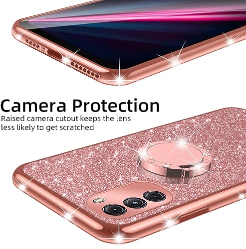 Miniatura 4 de nancheng Funda para Motorola Moto G-5G 2022, linda funda de TPU suave con purpurina para niñas y mujeres, con anillo, correa de soporte, cordón,