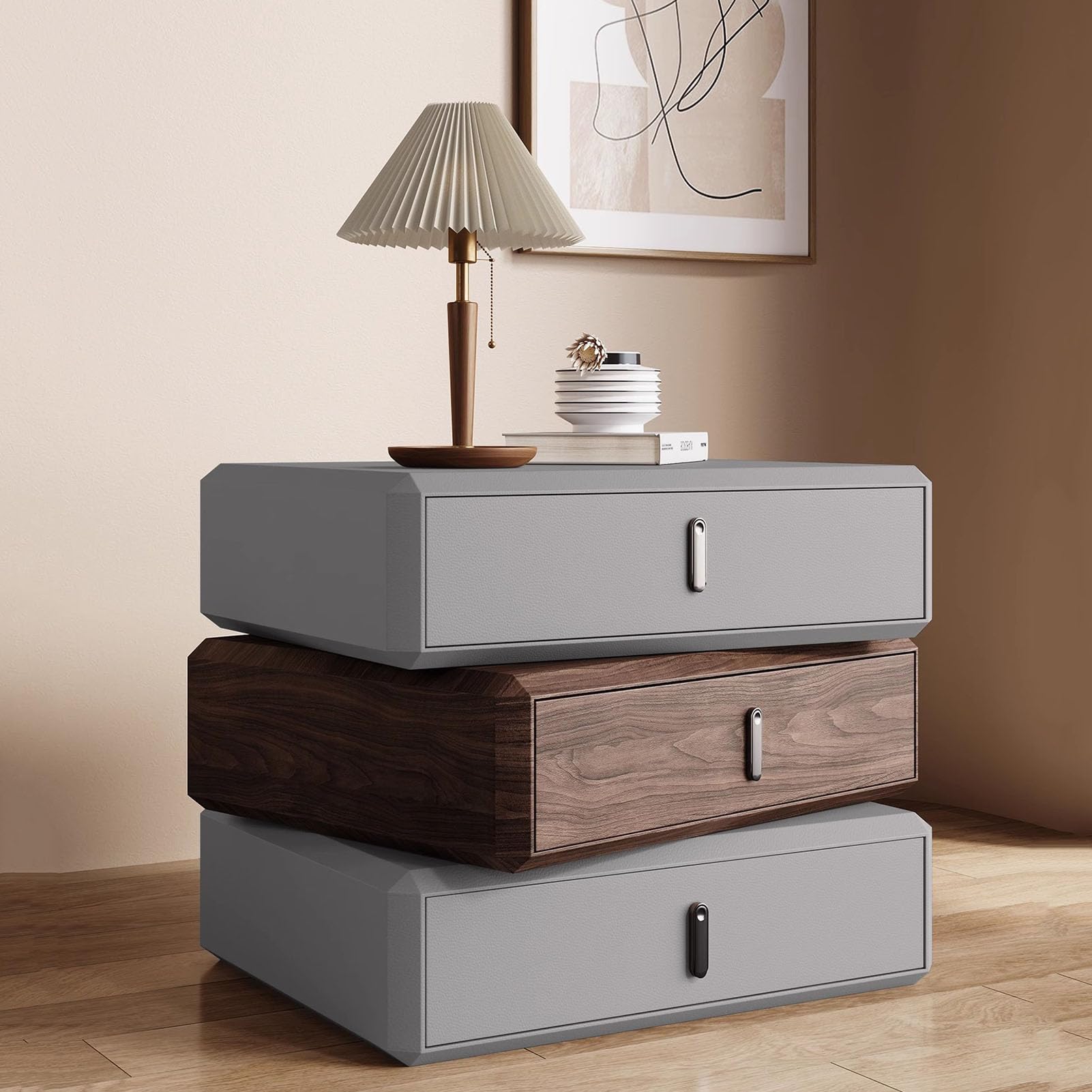SXZenSpace Modern Rotatable Nightstand,Creative Minimalist Bedside Table Durable Wood Top End Side No Assembly Required for Bedroom,E,45x40x52cm(18x16x20inch)